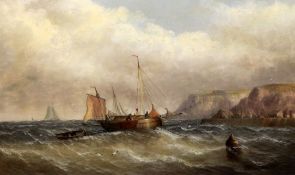 James W Bartholomew (19th century)oil on canvas,Fishing boats off the coast,signed,18 x 30in.