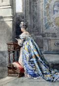 Cesare Augusto Detti (1847-1914)watercolour,Lady at prayer,10.5 x 7.25in.