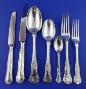 A late Victorian and later matched suite of silver King's pattern cutlery for twelve, comprising