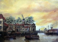 Jan Van Couver (Dutch, 1836-1900)watercolour,Sail barges on a backwater,signed,21 x 29.5in.