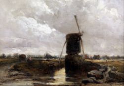 James Webb (1825-1895)oil on canvas,Windmill in a landscape,signed,10 x 14in.