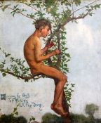 Chas.Th. circa 1900set of 6 oils on canvas laid on board,'Singing he was or fluting all day' and