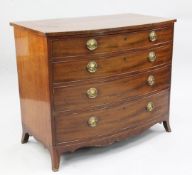 A Regency mahogany bowfront chest, of four long graduated drawers, on splayed bracket feet, W.3ft