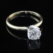 A 14ct gold and solitaire diamond ring, the round brilliant cut stone weighing approximately 1.00ct,