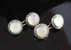 A pair of early 20th century 18ct gold, silver, moonstone and diamond cufflinks, each link with