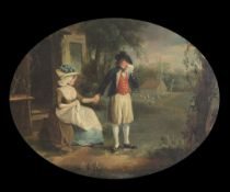 Early 19th Century English Schooloil on canvas,The Sailor's Farewell,painted to the oval, 10 x