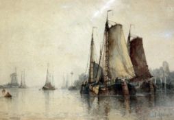 Frederick James Aldridge (1850-1933)watercolour,Shipping in harbour,signed,7 x 10.5in.