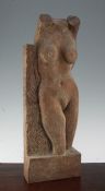 Cyril Saunders Spackman (1887-1963). A carved wood figure of a female torso, marks to verso, 21.