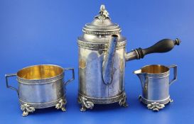 A late 19th/early 20th century Swedish silver three piece tea set by C.H. Hallberg, of cylindrical
