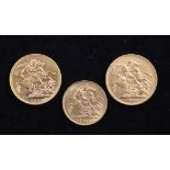 Two full gold sovereigns 1907 and 1917 and a half sovereign, 1913,