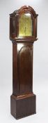Jno Wright of Dorking. A George III mahogany eight day longcase clock, the 12 inch arched brass dial