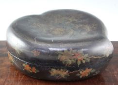 A large Chinese gilt and polychrome decorated black lacquer 'peach' box and cover, 18th / 19th