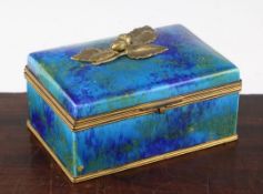 A Sevres turquoise blue and green souffle glazed box and cover, 1930's, probably Paul Milet, with