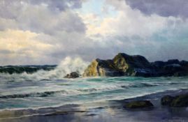 Edgar Freyberg (b.1927)oil on canvas,Waves breaking on the shore,signed,24 x 36in.