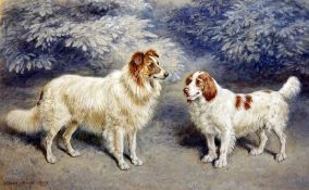 Frank Paton (1856-1909)watercolour,Portrait of a collie and a spaniel,signed and dated 1899,11.5 x