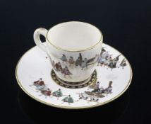 A fine Japanese Satsuma pottery cup and saucer, signed Shoko Takebe, Meiji period, each piece