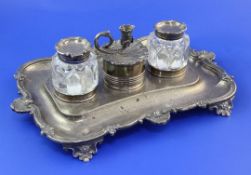 A late William IV silver inkstand by Joseph Angell I & Joseph Angell II, of rounded rectangular