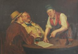 English School c.1890oil on canvas,Reading The Times,initialled AS and dated 1892,14 x 20in.