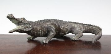 A large 20th century bronze model of a crocodile, unsigned, 15.5in.