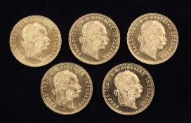 Five Austrian 1915 ducats (restrikes)