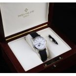 A gentleman's 18ct white gold Patek Philippe 'Officer's' wrist watch, model 5054G-001, the white