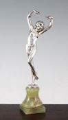 An Art Deco silvered bronze figure of a nude female dancer, probably by Josef Lorenzl, the