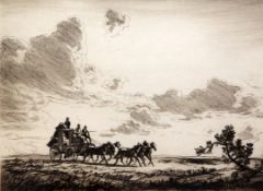 Sir Lionel Lindsay (1864-1971)etching,Coach and horses - Cobb & Cosigned in pencil, 37/40.8.5 x