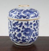 A Chinese blue and white U-shaped bowl and cover, 18th century, painted with lotus flowers, tendrils