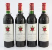 Four bottles of Chateau Langoa-Barton 1988, St. Julien, two high fills, two base of neck. Langoa and