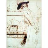 Paul Cesar Helleu (French, 1859-1927)drypoint etching,Woman standing before a mantel piece,signed in