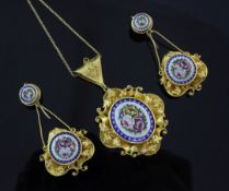 An early 20th century gold and micro mosaic demi-parure, comprising a pendant locket on chain and