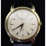 A gentleman's 1950's 18ct gold Patek Philippe Calatrava manual wind wristwatch, with arrowed baton