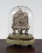 A 19th century Continental white metal desk timepiece, of architectural form, with pendulum to the