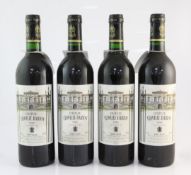 Four bottles of Chateau Leoville-Barton 1988, St. Julien, levels into neck or better.