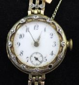 A lady's early 20th century Swiss Le Coultre et Cie 14ct gold and diamond manual wind wrist watch,