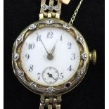 A lady's early 20th century Swiss Le Coultre et Cie 14ct gold and diamond manual wind wrist watch,