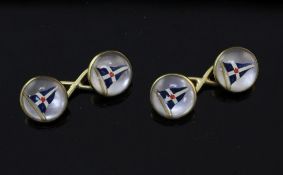 A pair of late 19th/early 20th century 18ct gold and Essex crystal cufflinks depicting the burgee of