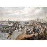 After Sir James Butler Eastpair of coloured aquatints,Madras landing and embarking, 1856,15 x 20.