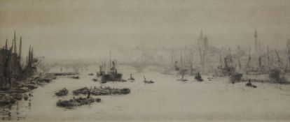 William Lionel Wyllie (1851-1931)2 etchings,London Bridge, Hays Wharf and Billingsgate, and London
