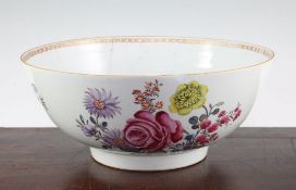 A Chinese export famille rose punch bowl, Qianlong period, painted with 'Deutsche Blumen'