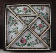 A Chinese rosewood boxed famille rose supper set, 19th century, the interlocking triangular and