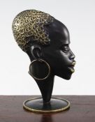 Richard Rohac. An Austrian patinated bronze model of an African female head in profile, on a