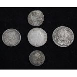 Charles I and Charles II silver coinage- Charles I half groat, plume over shield, 1674 sixpence,