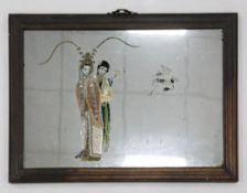 A Chinese export reverse painted mirror, 18th / 19th century, painted with the figure of an