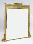 A Victorian giltwood and gesso rectangular overmantel mirror, the bell flower swag frieze with