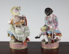 A pair of Continental porcelain groups of a lady and gentleman, late 19th century, the first