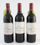 Three bottles of Chateau Lynch-Bages, Pauillac, including two 1985, high fills; and one 1999.