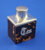 A late Victorian silver mounted tortoiseshell tea caddy and cover, by Saunders & Shepherd, of