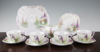 A 1930's Art Deco Shelley Queen Anne Garden Urn pattern part tea service, comprising twenty eight