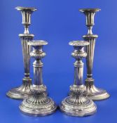 A pair of late 18th/early 19th century Sheffield plate candlesticks, of oval form, with tapering